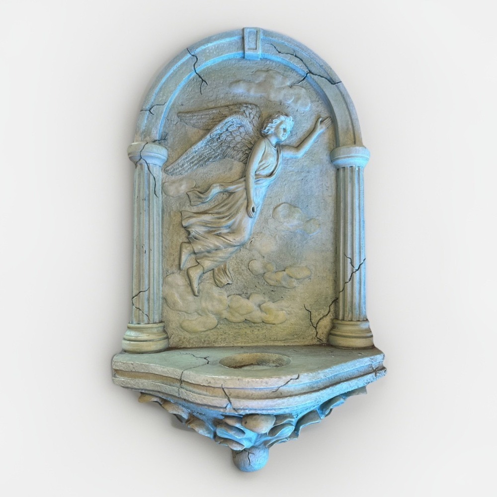 Angel Candle Holder Wall Plaque Sconce Faux Marble Italian‎ 14" Resin Decor RARE